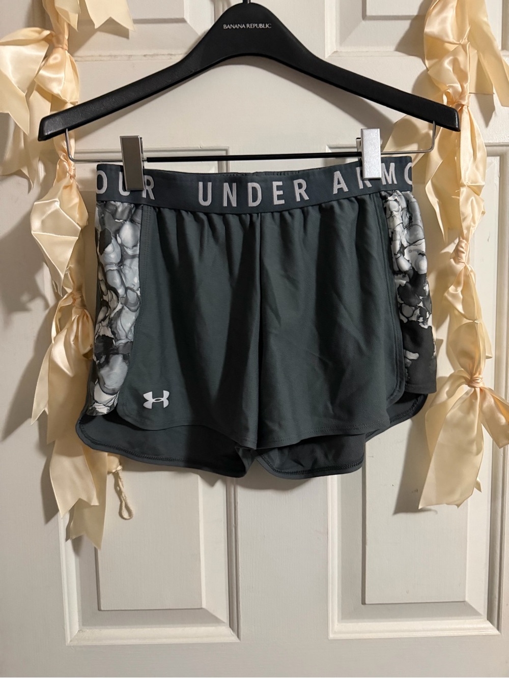 Under Armour Charcoal Gray Athletic Shorts with Floral Side Panels